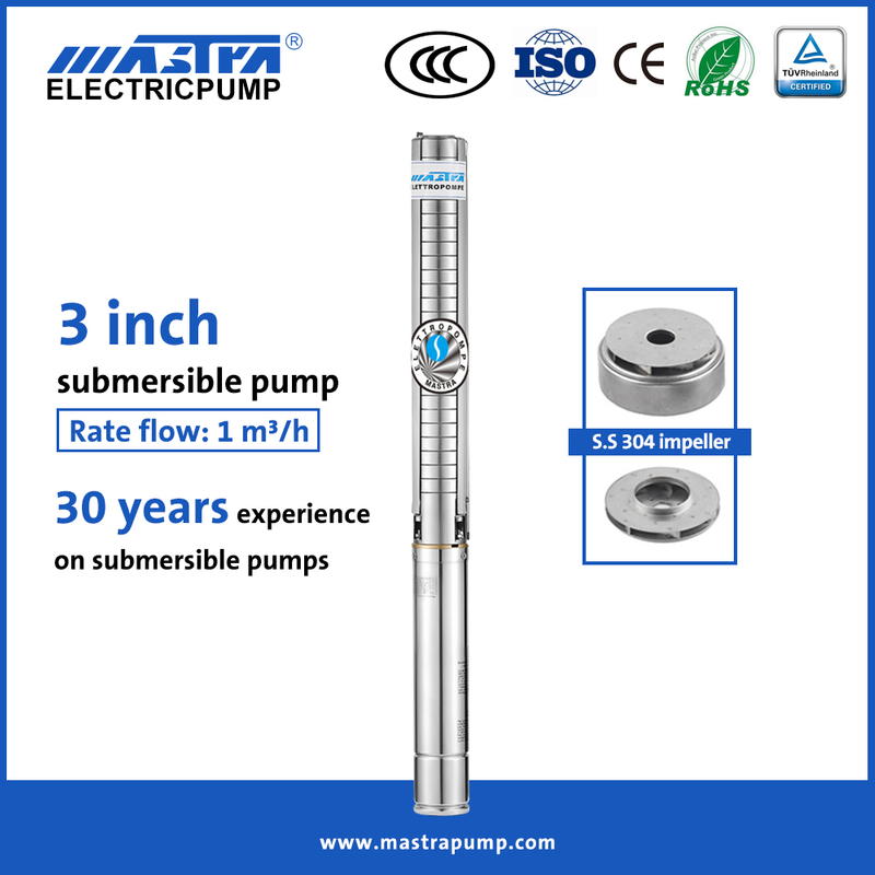 Mastra 3 inch full stainless steel 1 2 hp submersible well pump 3 wire 3SP1-15 electric submersible pump